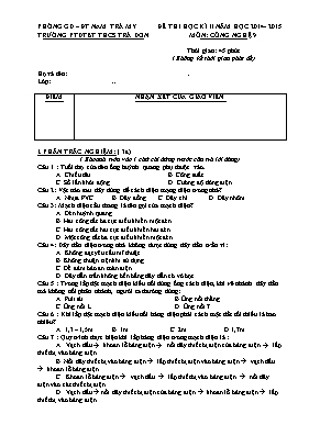 Đề thi học kì II năm học 2014 - 2015 môn Công nghệ 9 - Trường PTDTNT THCS Trà Dơn